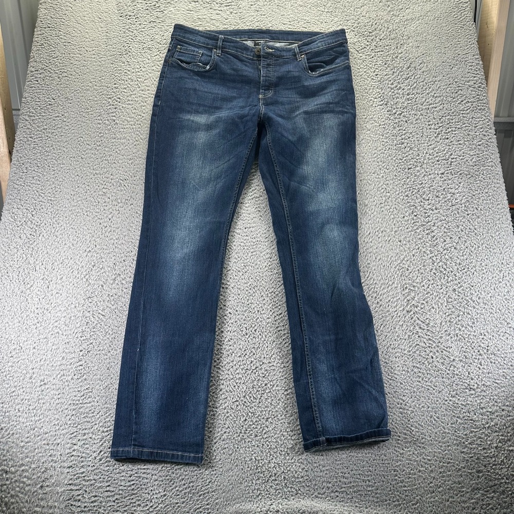 Livergy‎ Jeans Mens 38x34 Blue Cotton Denim Straight Button-Fly Stretch Workwear
